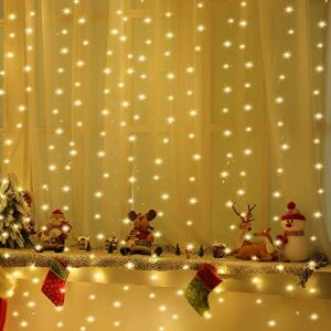195 LED Curtain Tapestry Backdrop String Lights, 8 Strings 6.6×4.9Ft Tapestry Fairy String Light with Remote, 8 Modes Window Wall Hanging Light Strings for Bedroom Indoor Outdoor Graduation Decor