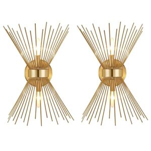 Adcssynd 2 Pack Wall Sconces, Gold Wall Sconce, Starburst Wall Sconces Set of Two Over Mirror, Mid Century Modern Wall Light Gold Sconce, Brass Bathroom Light Fixtures for Living Room, Bedroom