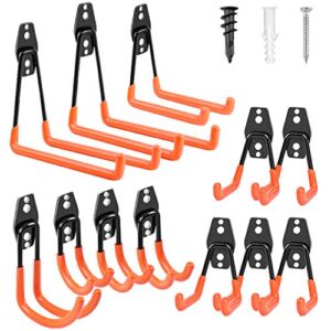 Garage Hooks, 12 Pack Heavy Duty Garage Storage Hooks Steel Tool Hangers for Garage Wall Mount Utility Hooks and Hangers with Anti-Slip Coating for Garden Tools, Ladders, Bikes, Bulky Items
