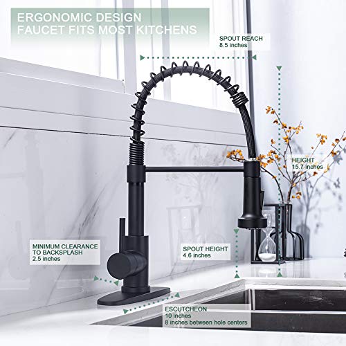 Kitchen Faucet, Kitchen Faucets with Pull Down Sprayer WEWE Sus304 Stainless Steel Matte Black Industrial Single Handle One Hole Or 3 Hole Faucet for Farmhouse Camper Laundry Utility Rv Wet Bar Sinks | The Storepaperoomates Retail Market - Fast Affordable Shopping