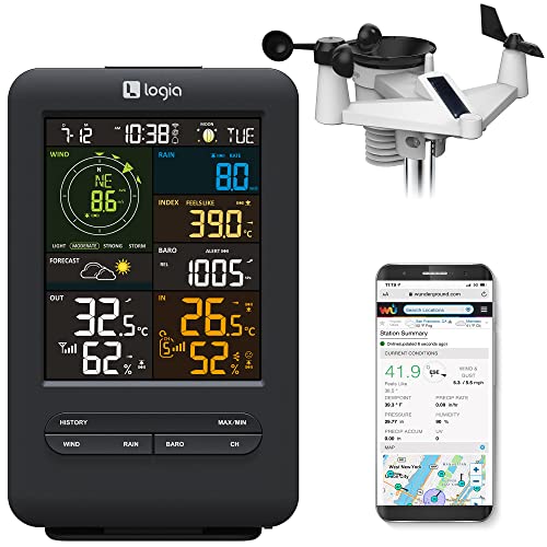 Logia 5-in-1 Wi-Fi Weather Station with Solar | Indoor/Outdoor Remote Monitoring System, Temperature Humidity Wind Speed/Direction Rain & More, Wireless Color Console w/Forecast Data, Alarm, Alerts | The Storepaperoomates Retail Market - Fast Affordable Shopping