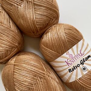 Retro-Glam Metallic Ultra-Sleek Glamour Yarn, Jewel-Tone, Extra Soft & Shiny for Knitting and Crocheting, Chainette, Bulk Size 4 Skeins, 400g/1048yds, #3 DK Weight/Light Worsted (Rose Gold)