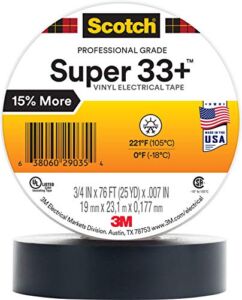 3M Scotch Super 33+ Premium Grade All-Weather Vinyl Electrical Tape, 3/4 in x 76 ft, Long Roll, 1 in Core, Black, 10 Roll Pack