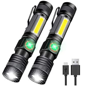 Flashlight USB Rechargeable, Magnetic LED Flashlight, Super Bright LED Tactical Flashlight with Cob Sidelight,Waterproof,Zoomable Best Small LED Flashlight for Camping, Emergency Flashlight,No Battery