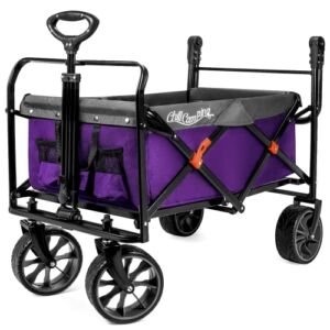 Collapsible Wagon, Wagons Carts Heavy Duty Foldable, Folding Wagon Cart, Utility Wagon with Push Pull Handles, Purple/Gray