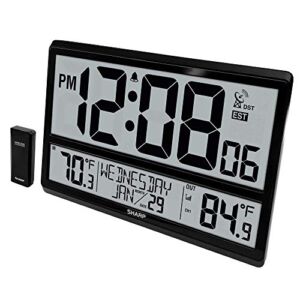 Sharp Atomic Clock – Never Needs Setting! –Easy to Read Numbers – Indoor/ Outdoor Temperature, Wireless Outdoor Sensor – Battery Powered – Easy Set-Up!! (4″ Numbers)