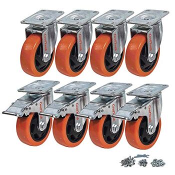 CoolYeah 4 inch Swivel Plate PVC Caster Wheels, Industrial, Premium Heavy Duty Locking Casters (Pack of 8, 4 with Brake & 4 Without) | The Storepaperoomates Retail Market - Fast Affordable Shopping