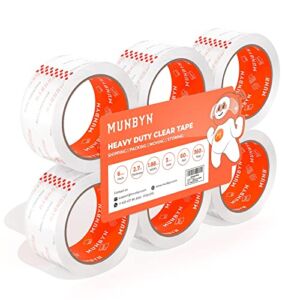 MUNBYN Packing Tape, Heavy Duty Shipping Tape with Total 360 Yards, 2.7mil, 1.88″ *60 Yard(Per Rolls) Great for Shipping Packing Moving Mailing Office Storage, Clear Tape Refill for Dispenser