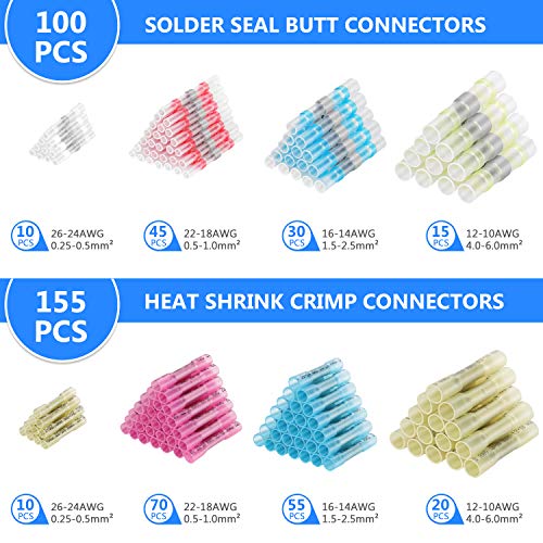 255 Pcs Wire Connectors Kit HIRALIY 155 Pcs Heat Shrink Butt Connectors Plus 100 Pcs Solder Seal Wire Connectors Waterproof Electrical Terminals Kit for Marine Automotive Motorcycle Wiring Boat Truck | The Storepaperoomates Retail Market - Fast Affordable Shopping