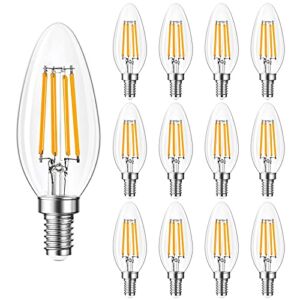B11 E12 LED Candelabra Bulbs Dimmable 4W(40 Watt Equivalent), Chandelier Light Bulbs 400lm, 3000K Soft White, Ceiling Fan Bulbs for Candle Light, Home Decor, Wall Lamps, Table Lamps, 12 Pack