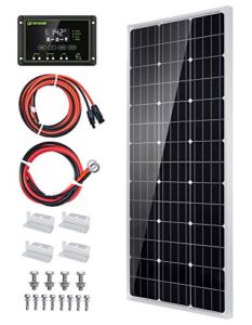 Topsolar Solar Panel Kit 100 Watt 12 Volt Monocrystalline Off Grid System for Homes RV Boat + 20A 12V/24V Solar Charge Controller + Solar Cables + Z-Brackets for Mounting