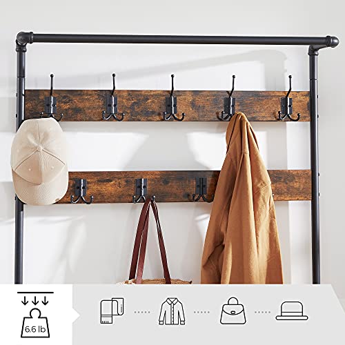 VASAGLE DAINTREE 3-in-1 Entryway Coat Rack and Storage Bench, Pipe Style Hall Tree with 9 Hooks, Multifunctional, Sturdy Steel Frame, Large Size, Industrial, Rustic Brown and Black UHSR47BX | The Storepaperoomates Retail Market - Fast Affordable Shopping