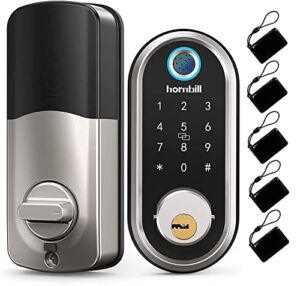 Hornbill Smart Deadbolt, Keyless Entry Door Lock with Biometric Fingerprint, Bluetooth Electronic Smart Lock with Keypad, App Control, 5 pcs IC Card, Work with Alexa for Front Door, Bedroom, Apartment