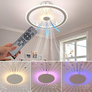 IZOWE Ceiling Fan with Lights Remote 3 Color Dimming 3 Wind Speed Invisible Fan Light Enclosed Low Profile Ceiling Light with Fan RGB Light 35W 17.7in