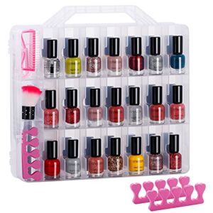 DreamGenius Portable Nail Polish Clear Organizer for 48 Bottles, Double Side and Locking Lids Gel Polish Storage Holder, Space Saver with 8 Adjustable Dividers