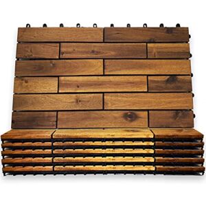 Interlocking Deck Tiles 24 x 12 Long Boards – Snap Together Wood Flooring 6 Pack | Acacia Hardwood Outdoor Flooring for Patio | Floor Decking Tile, Waterproof Balcony Flooring, Wooden Parquet Flooring