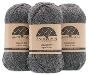 [ Set of 3 Small Gorgeous Skeins ] Alpaca Yarn Blend [ Umayo ] [ DK ] #3 (5.25 Ounces/150 Grams Total) Lovely and Soft to Enjoy Knitting – Crocheting – Weaving [ Grey ]