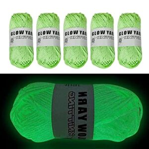 DIY Glow in The Dark Yarn – 5 Rolls DIY Glow Yarn, Glow in The Dark Yarn for Crochet, Glow Yarn for Knitting, Crocheting, Crafts Sewing Beginners – Halloween Decorations (Light Green)
