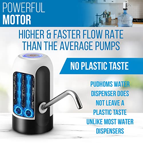 PUDHOMS 5 Gallon Water Dispenser – USB Charging Universal Fit Water Bottle Pump for Drinking Water Portable Automatic Electric Pump for Home Kitchen Office Camping Switch for 2 – 5 Gallon Jugs | The Storepaperoomates Retail Market - Fast Affordable Shopping