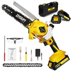 【UPGRADE 2022】Mini Chainsaw, 6-Inch Brushless Cordless Chainsaw with Oil System, Electric Chainsaw Powered by 2Pcs 21V 2.0Ah Batteries, Mini Chainsaw Cordless For Wood Cutting, Camping, Pruning