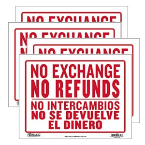BAZIC No Intercambios No Se Devuelve El Dinero Sign, No Exchange No Refunds Signs, Plastic Signage for Store Retail Shops, 4-Pack