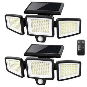 Solar Outdoor Lights ,Tuffenough 2500LM 210 LED Security Lights with Remote Control,3 Heads Motion Sensor Lights, IP65 Waterproof,270° Wide Angle Flood Wall Lights with 3 Modes(2 Packs)