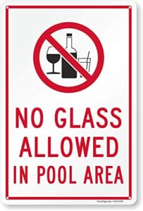 SmartSign-K-8183-PL “No Glass Allowed In Pool” Sign | 10″ x 15″ Plastic