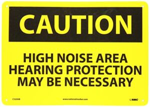 NMC C520AB OSHA Sign, Legend “CAUTION – HIGH NOISE AREA HEARING PROTECTION MAY BE NECESSARY”, 14″ Length x 10″ Height, Aluminum, Black on Yellow