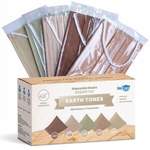 WeCare Disposable Face Mask Individually Wrapped – 50 Pack, Assorted Earth Tone Print Masks – 3 Ply
