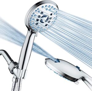 AquaCare AS-SEEN-ON-TV High Pressure 8-mode Handheld Shower Head – Anti-clog Nozzles, Built-in Power Wash to Clean Tub, Tile & Pets, Extra Long 6 ft. Stainless Steel Hose, Wall & Overhead Brackets