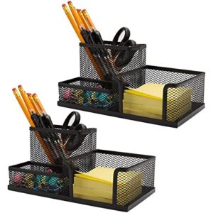 Ludato 2 Pieces Mesh Pen Holder Desk Organizers，3 Compartments Black Mesh Pencil Holder for Office Desk Gifts for Colleague