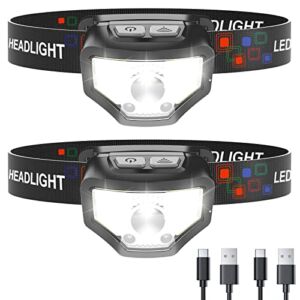 Headlamp Rechargeable, 2-Pack 1200 Lumen Super Bright with White Red LED Head Lamp Flashlight, 12 Modes, Motion Sensor, Waterproof, Outdoor Fishing Camping Running Cycling Headlight