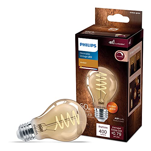 Philips LED Vintage Flicker-Free Amber Spiral A19, Dimmable, Eyecomfort Technology, 400 Lumen, Amber Light(2000K), 6.5W=60W, Title 20 Certified , E26 Base, 1-Pack (565796) | The Storepaperoomates Retail Market - Fast Affordable Shopping