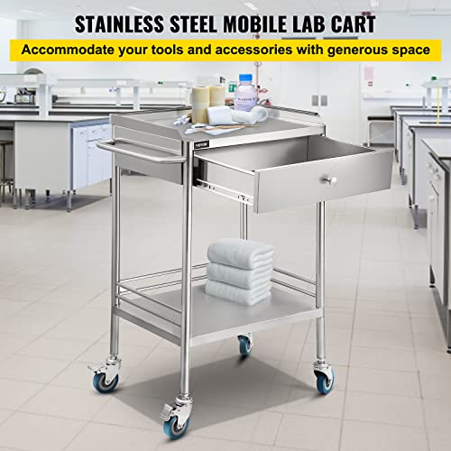 VEVOR Shelf Stainless Steel Utility Cart Catering Cart with Wheels Medical Dental Lab Cart Rolling Cart Commercial Wheel Dolly Restaurant Dinging Utility Services (2 Shelves/ 1 Drawer) | The Storepaperoomates Retail Market - Fast Affordable Shopping