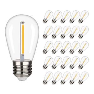 25 Pcs iSoptox LED Outdoor Replacement String Light Bulbs, E26 Plastic S14 Vintage Edison Bulbs Waterproof & Shatterproof 1W Equivalent to 11W Incandescent Bulbs, Warm White 2200K LED Filament Bulbs