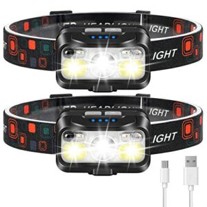 Headlamp Rechargeable, LHKNL 1100 Lumen Super Bright Motion Sensor Head Lamp Flashlight, 2-Pack Waterproof LED Headlight with White Red Light, 8 Modes Head Lights for Camping Cycling Running Fishing