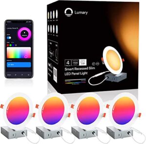 Lumary Smart Recessed Lighting 6 Inch,LED Recessed Lights with Junction Box,WiFi LED Canless Wafer Downlight Work with Alexa/Google Assistant,13W 1100LM for Bedroom,Kitchen,Soffit, etc. (6inch-4PACK)