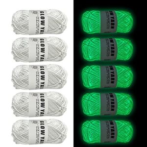 5Pcs Glow in The Dark Yarn, Luminous Yarn for Crocheting, 55 Yards Sewing Supplies, Scrubby Yarn for Beginners I Love This Yarn for Knitting,Crochet and DIY Party Supplies Fluorescent (White)