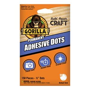 Gorilla Permanent Adhesive Dots, Double-Sided, 150 Pieces, 0.5″ Diameter, Clear, (Pack of 1)