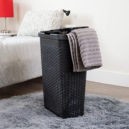 Mind Reader Basket Collection, Slim Laundry Hamper, 40 Liter (15kg/33lbs) Capacity, Cut Out Handles, Attached Hinged Lid, Ventilated, Black | The Storepaperoomates Retail Market - Fast Affordable Shopping