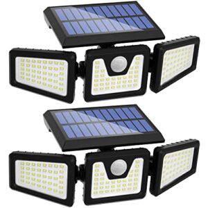 INCX Solar Lights Outdoor with Motion Sensor, 3 Heads Security Lights Solar Powered, 118 LED Flood Light Motion Detected Spotlight for Garage Yard Entryways Patio, IP65 Waterproof 2 Pack