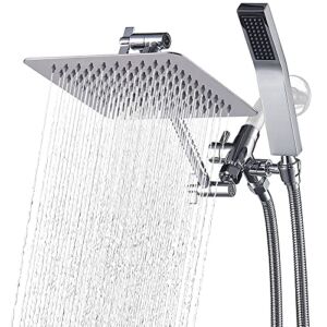 G-Promise All Metal Dual Square Shower Head Combo | 8″ Rain Shower Head | Handheld Shower Wand with 71″ Extra Long Flexible Hose | Smooth 3-Way Diverter | Adjustable Extension Arm – A Bathroom Upgrade