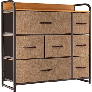 YITAHOME 7 Drawers Fabric Dresser, Furniture Storage Drawer Unit, Sturdy Steel Frame, Wooden Top & Easy Pull Fabric Bins, Organizer Tower Chest for Closet, Bedroom, Entryway, Hallway, Nursery(Brown)