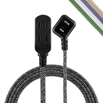 Cordinate Designer 3-Outlet Extension Cord, 2 Prong Power Strip, Extra Long 8 Ft Power Cord with Flat Plug, Fabric Braided Cord, Slide-to-Close Safety Outlets, Gray/Black, 42841 | The Storepaperoomates Retail Market - Fast Affordable Shopping