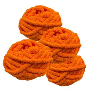 4 Pack Orange Chunky Chenille Chunky Yarn 32oz Bulky Extreme Arm Knit Blanket Thick Polyester Chenille Hand Knit Jumbo Yarn for Crochet Knitting and Crafting