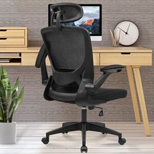 Ergonomic Office Chair, KERDOM Breathable Mesh Desk Chair, Lumbar Support Computer Chair with Headrest and Flip-up Arms, Swivel Task Chair, Adjustable Height Gaming Chair(Black)