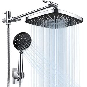 Veken 12 Inch Rain Shower Head with 5 Settings High Pressure Handheld Spray, Rainfall Shower Head with Adjustable Extension Arm, Chrome Dual Shower Head and Handheld Shower Head Combo with 70” Hose.
