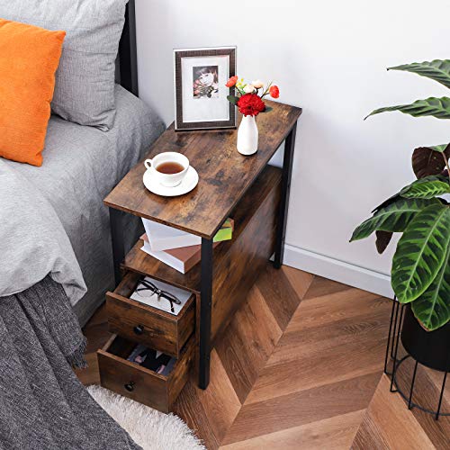 HOOBRO End Table, Set of 2, Recliner Side Table with 2 Drawer and Open Shelf, Narrow Nightstand for Small Space, in Living Room, Bedroom, Wood Look Accent Table, Rustic Brown and Black BF54BZP201G1 | The Storepaperoomates Retail Market - Fast Affordable Shopping