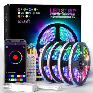 LED Strip Lights, mixi 65.6ft 600 Lights Waterproof LED Light Strips Color Changing 5050 RGB with Bluetooth Music Sync App Remote Controller, Wall Lights, Rope Lights, Bedroom Decor