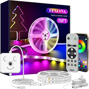 Led Strip Lights for Bedroom, 70ft Bluetooth APP Music Sync Led Light Strips Color Changing Long RGB Lights Super Bright Rope Lights with Smile Face Controller & Mic Remote Home Kitchen Decorations